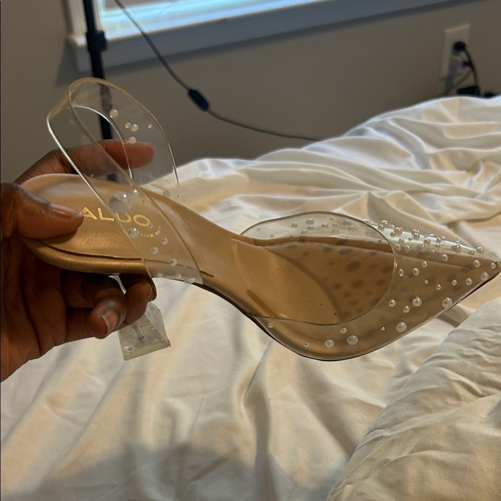 Aldo Clear Pearl-Studded Heels